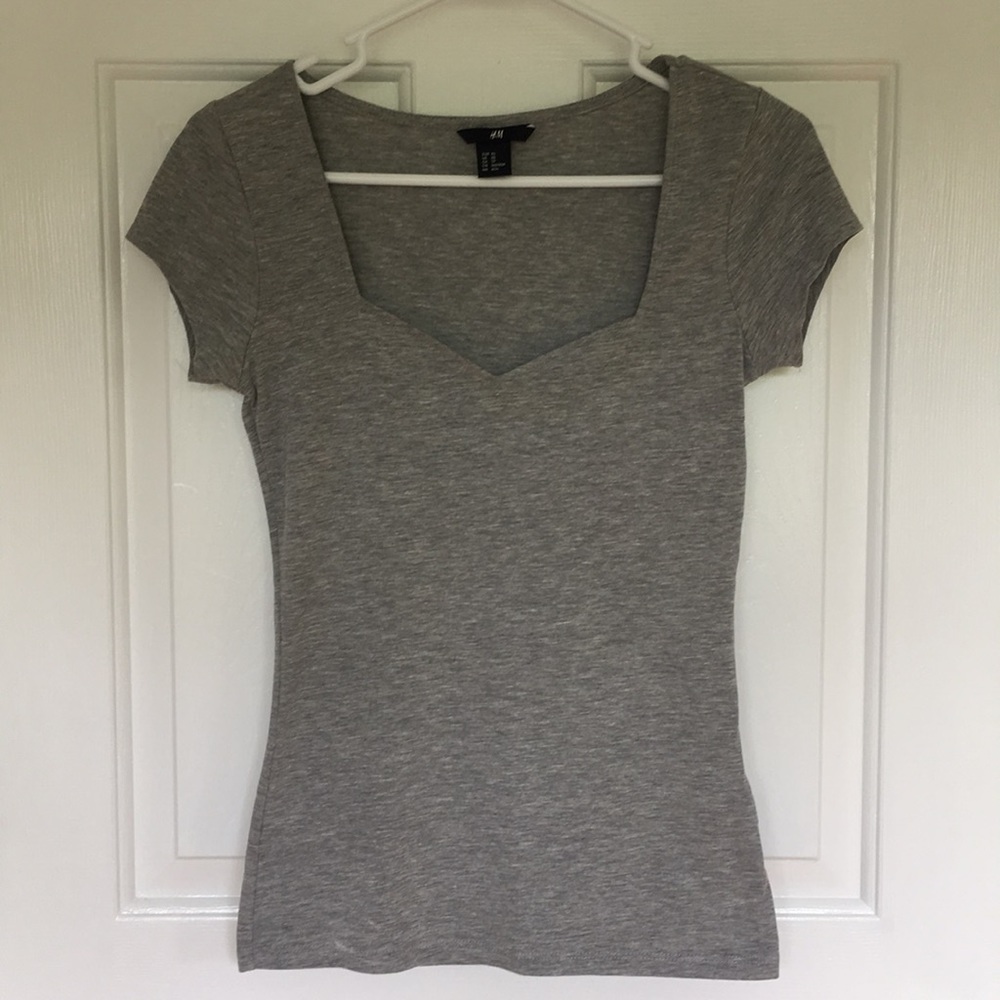 H&M Grey Sweetheart Neckline Top